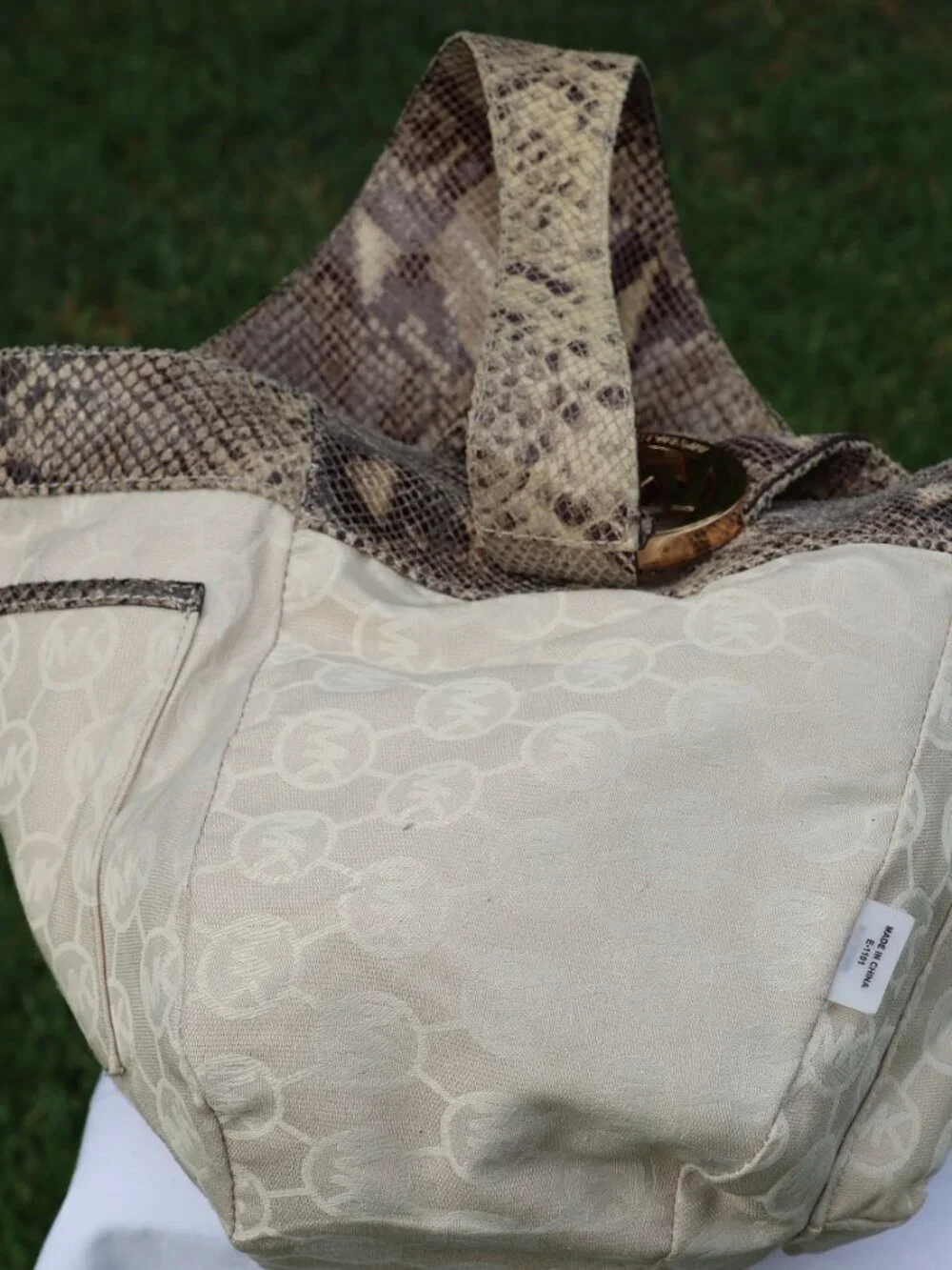 Michael Kors Brown, Tan & Gray Python-Print Hobo Bag